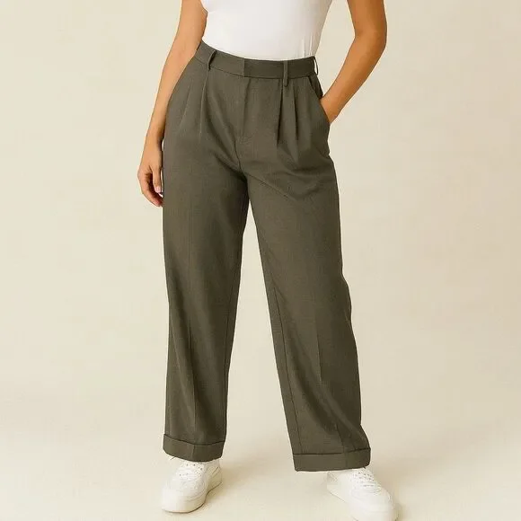 Forever 21 | Pants & Jumpsuits | Forever 2 Dress Pants Womens L High Rise  Straight Relaxed Pleated Khaki Green | Poshmark